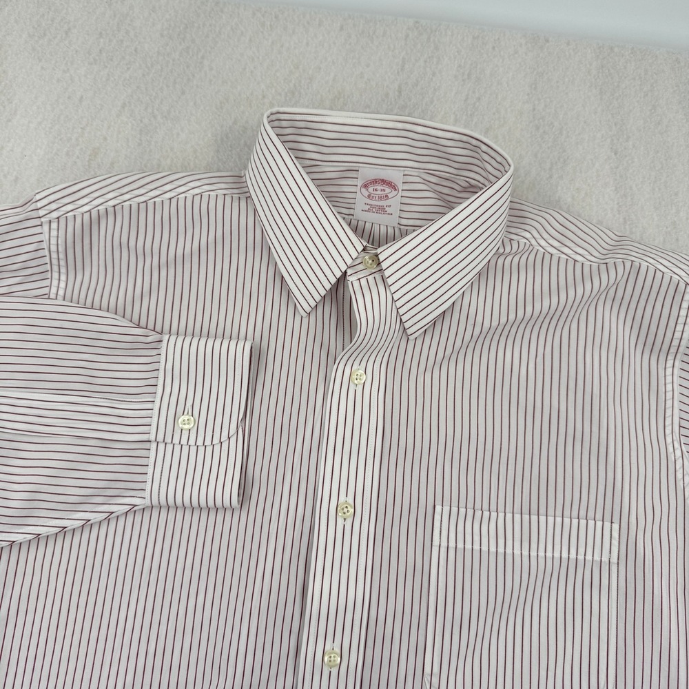 Brooks Brothers Traditional Fit Non-Iron Dress Shirt 16-35 Red Burgundy Striped